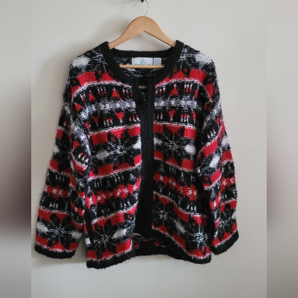 Vtg Design Options Linen & Wool Blend Heavy Knit Fair Isle Cardigan, Women's L